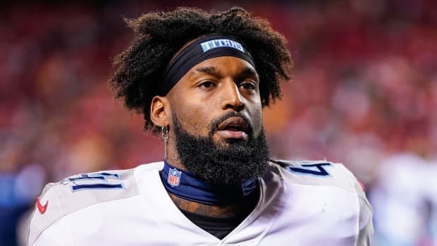Tennessee Titans linebacker Zach Cunningham (41) heads to the locker room prior to a game against the Kansas City Chiefs at Arrowhead Stadium.
